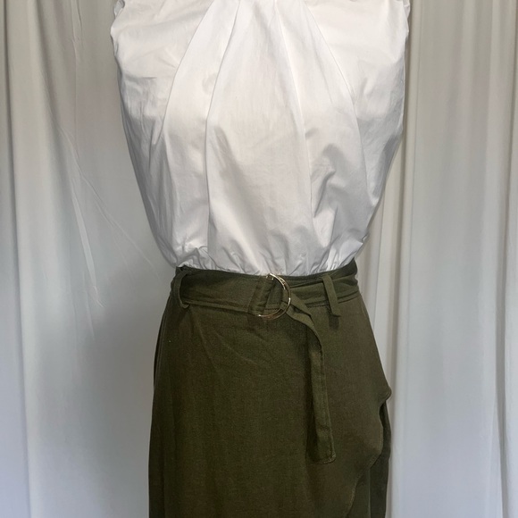 Zara Dress with White Sleeveless Blouse and Attached Green Linen Blend Skirt - Picture 9 of 10